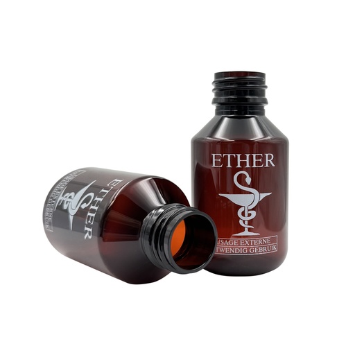 [4910378] Fles PET bedrukt Ether veral bruin 100mL din28 per 50